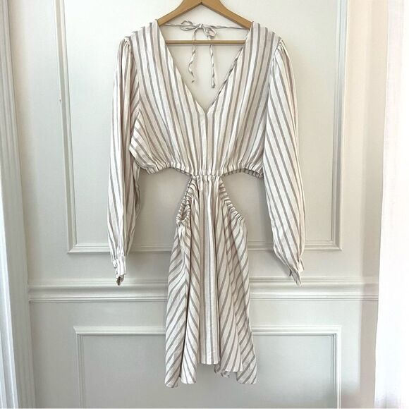 Sam Edelman Emely Cut out Long Sleeve Dress, white and tan stripe size XL New - Picture 7 of 11